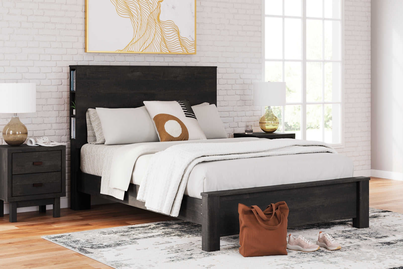 Toretto Panel Bookcase Bed With Rustic Charcoal Finish