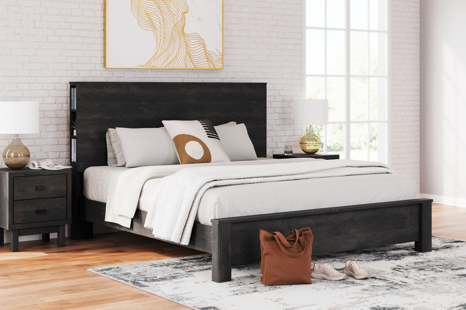 Toretto Panel Bookcase Bed With Rustic Charcoal Finish