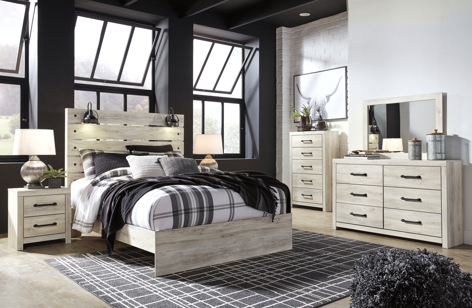 Cambeck King, Queen Panel Bed With Drawers, Color Whitewash