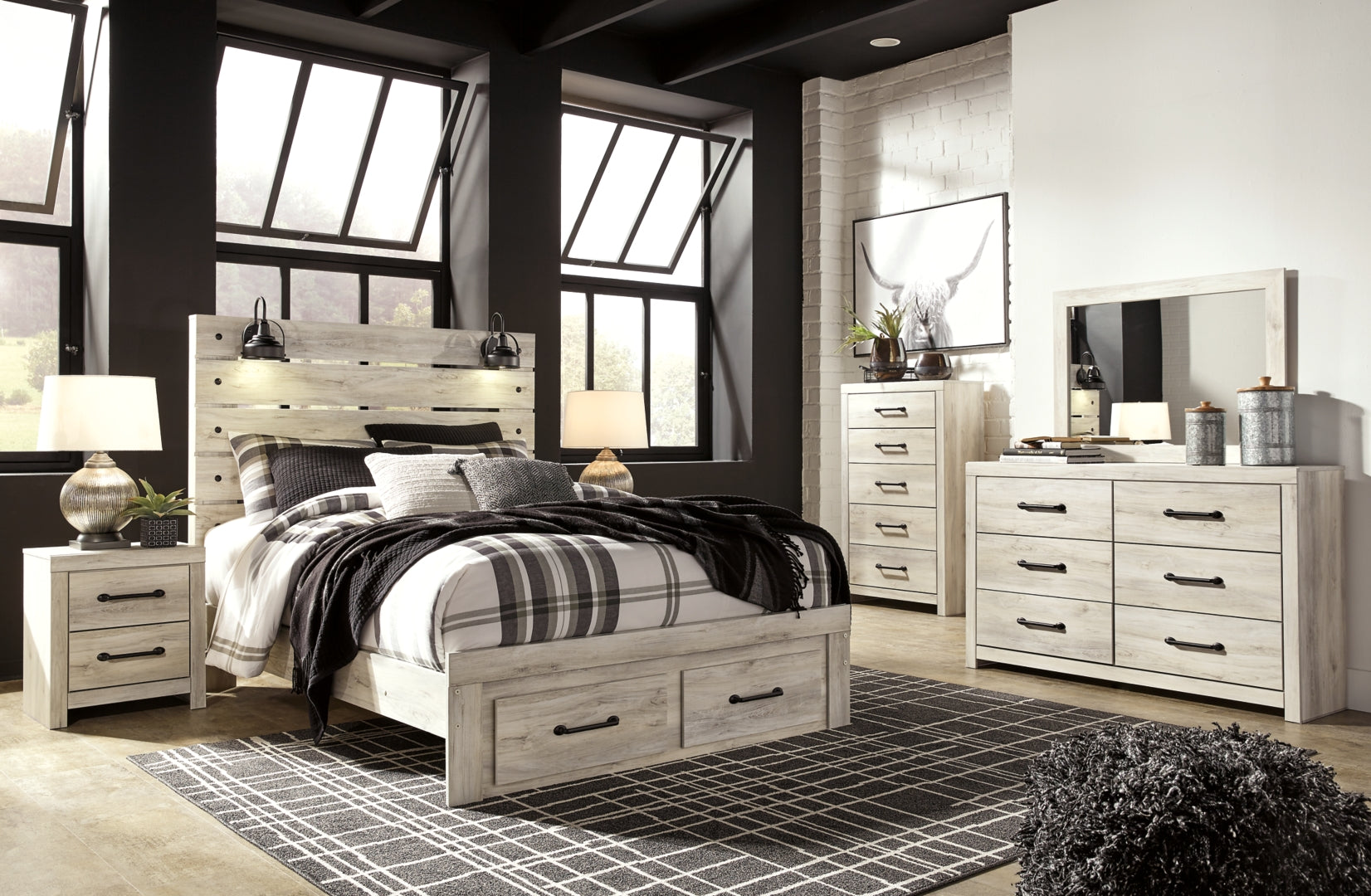 Cambeck King, Queen Panel Bed With Drawers, Color Whitewash