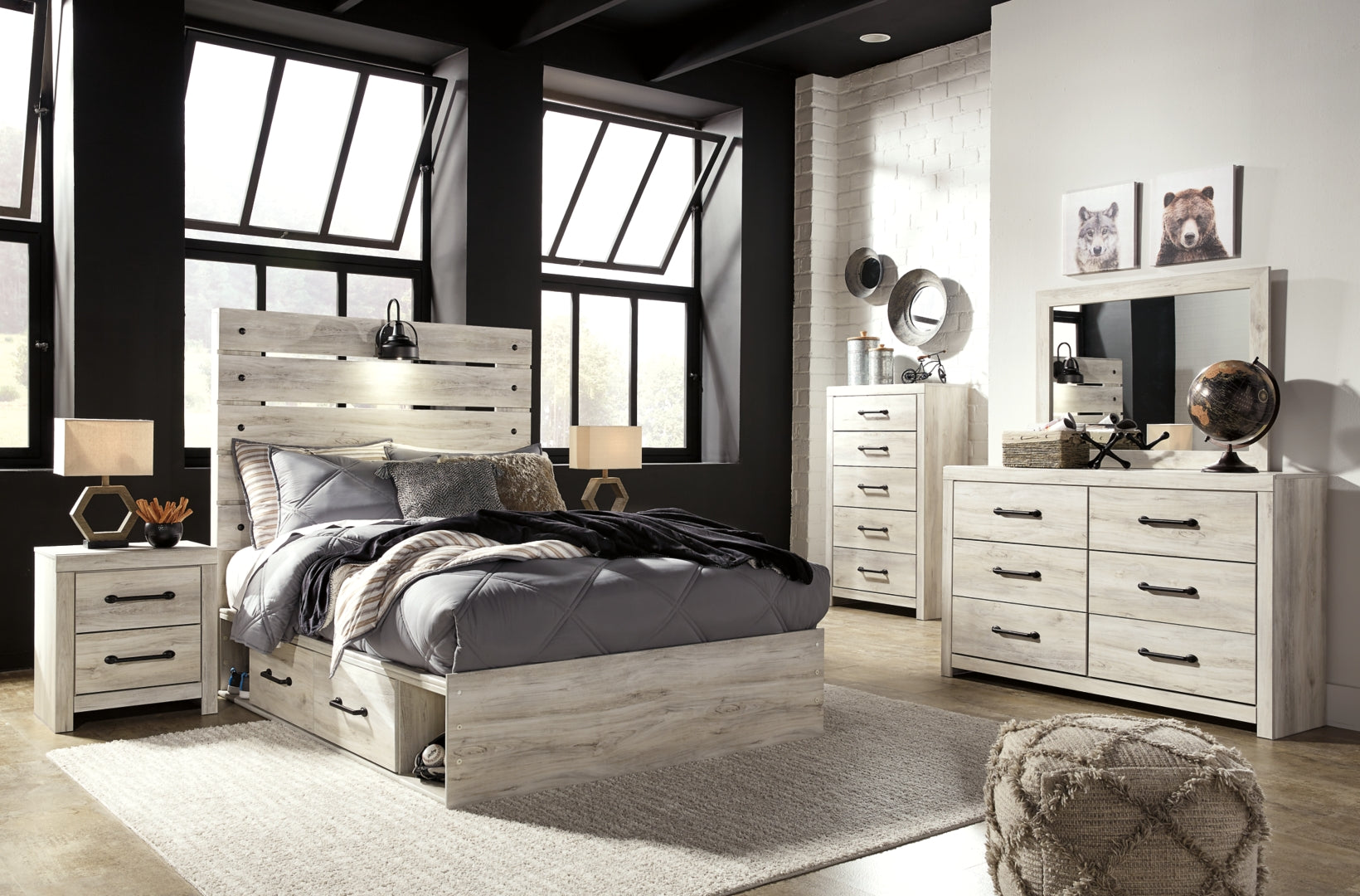 Cambeck King, Queen Panel Bed With Drawers, Color Whitewash