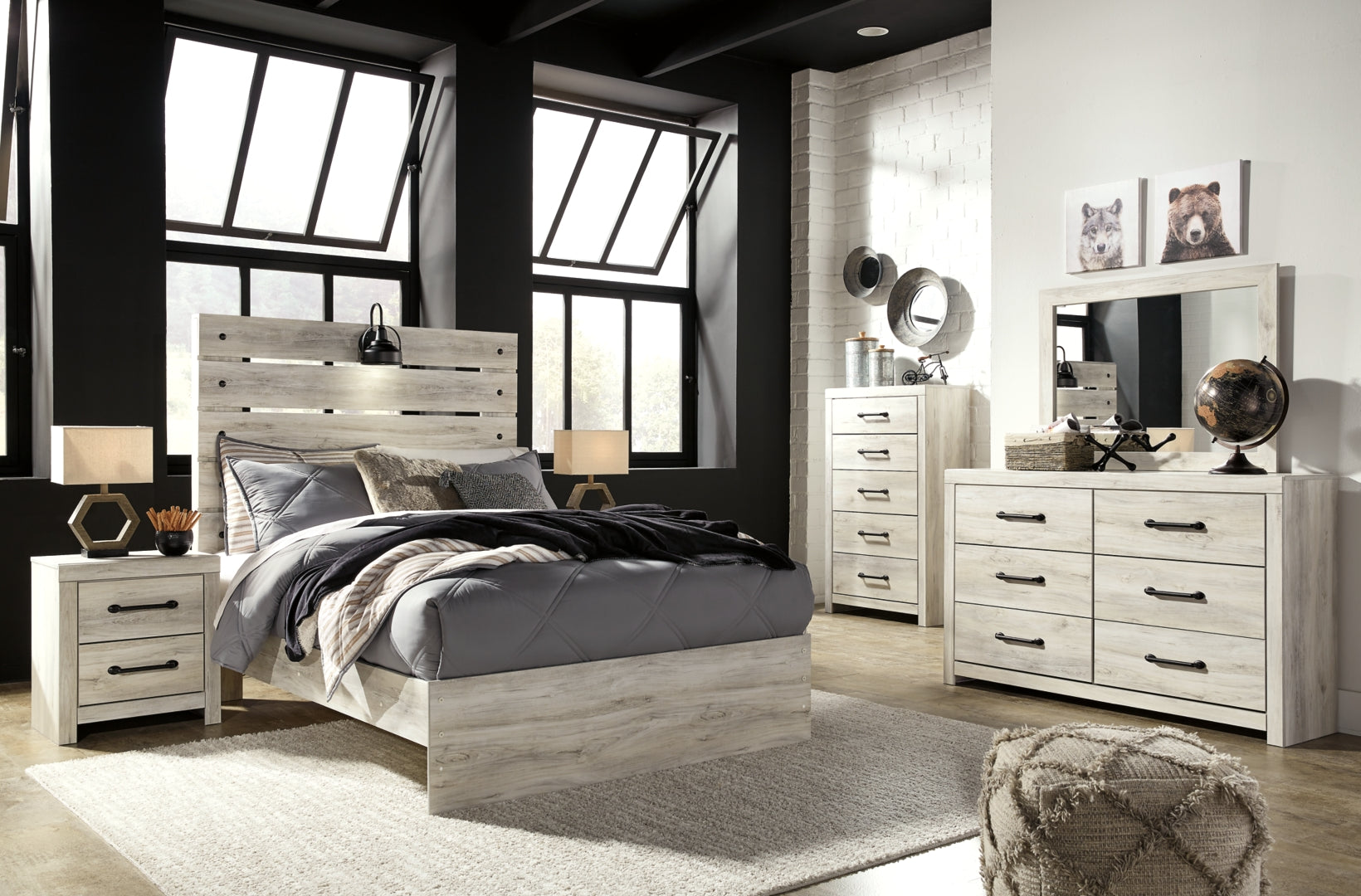 Cambeck King, Queen Panel Bed With Drawers, Color Whitewash