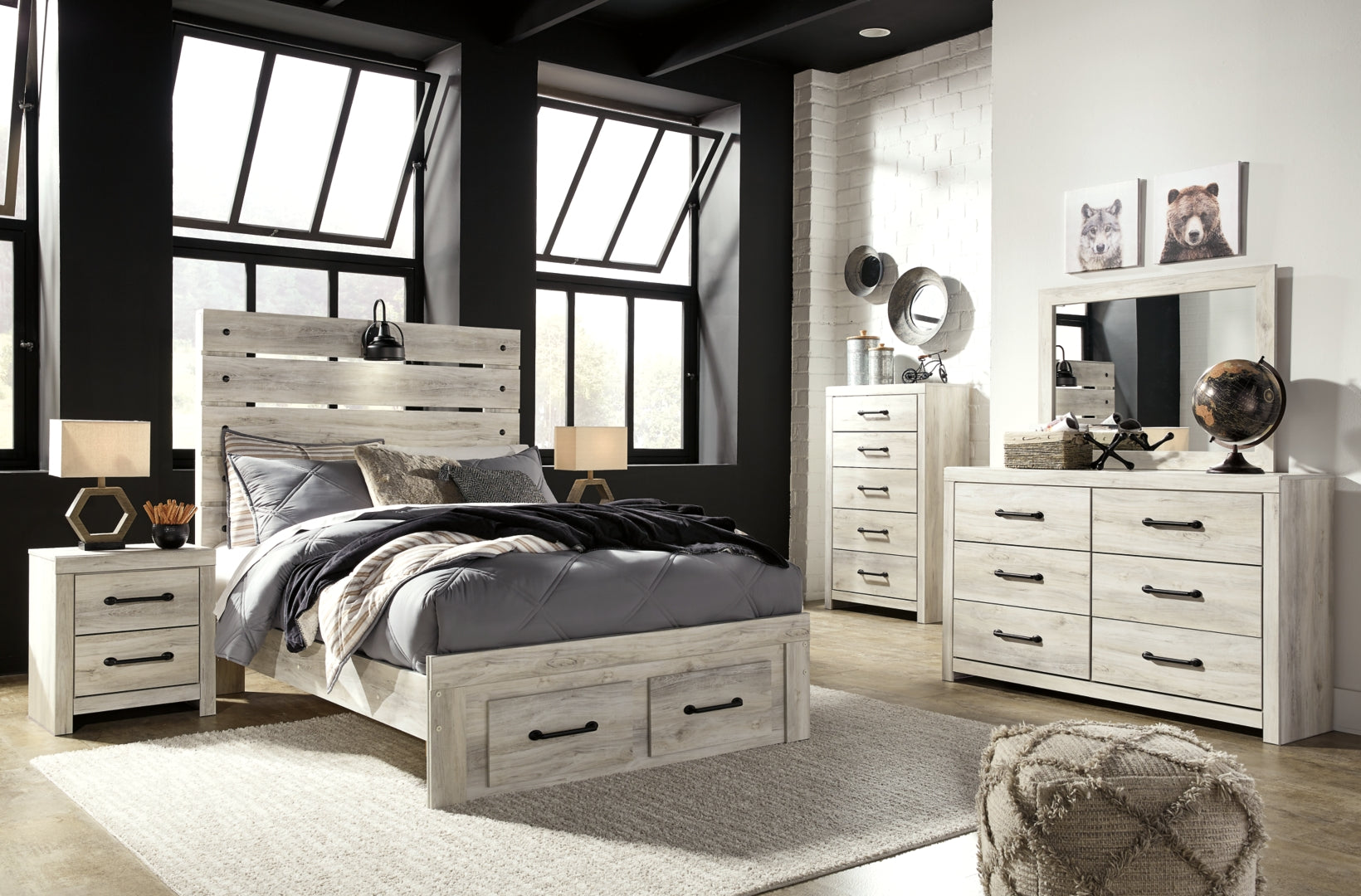 Cambeck King, Queen Panel Bed With Drawers, Color Whitewash