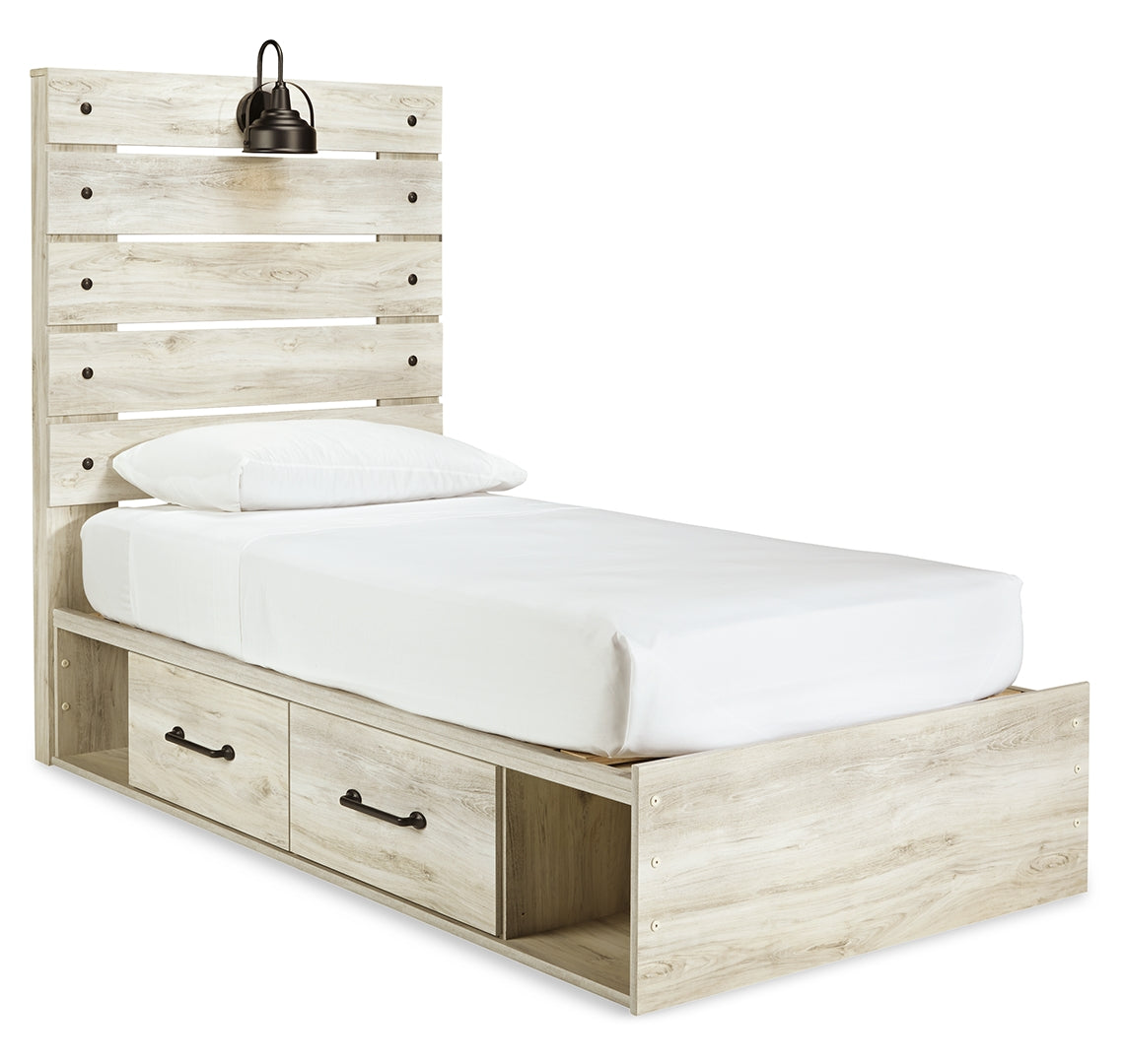 Cambeck King, Queen Panel Bed With Drawers, Color Whitewash 2 Side Drawers Twin