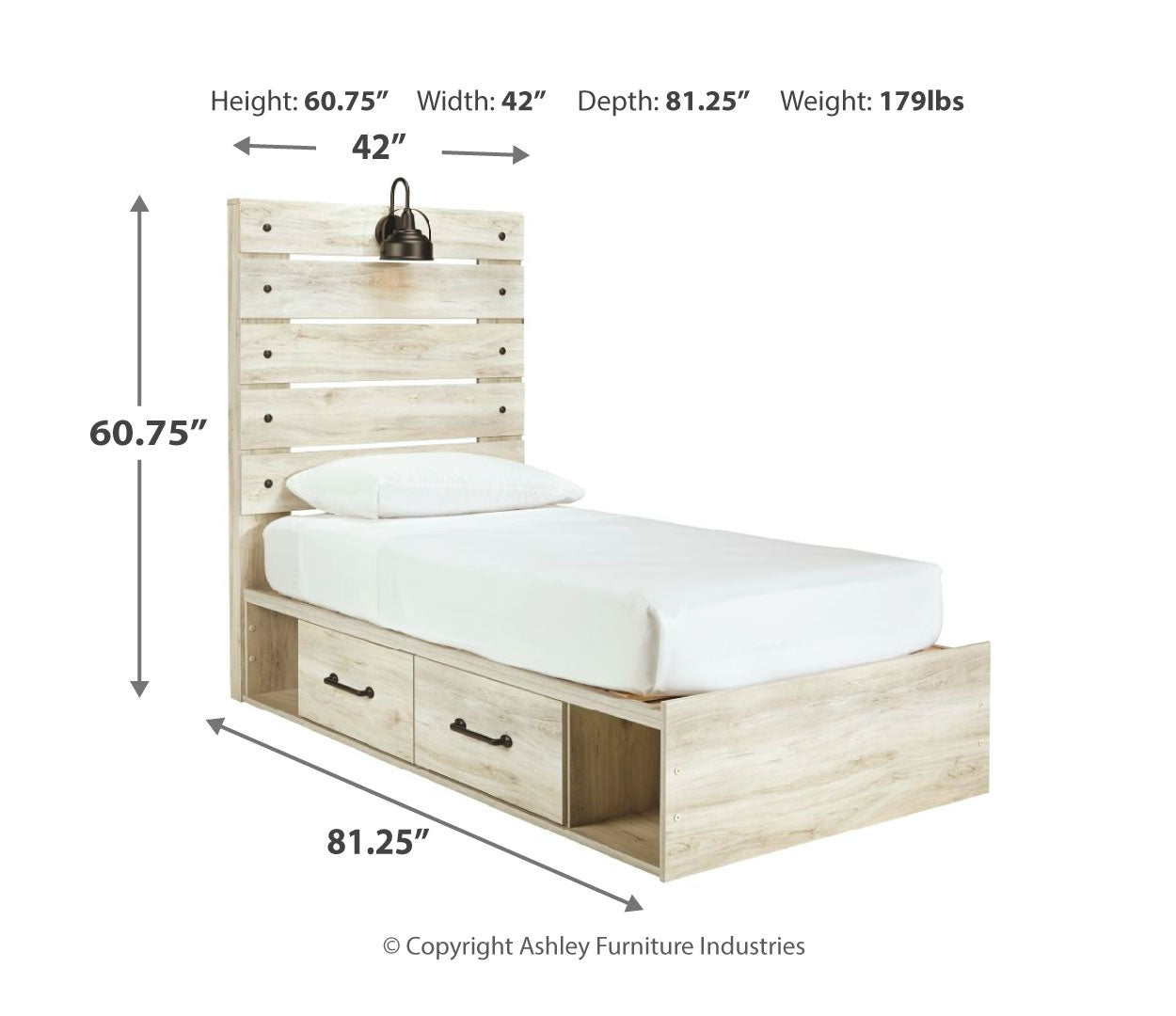 Cambeck King, Queen Panel Bed With Drawers, Color Whitewash