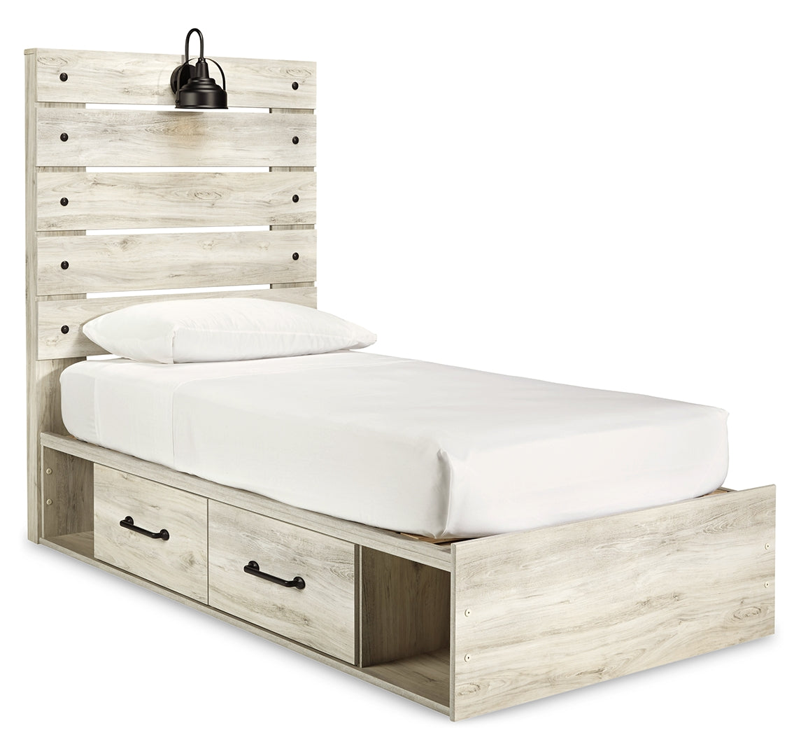 Cambeck King, Queen Panel Bed With Drawers, Color Whitewash 4 Side Drawers Twin