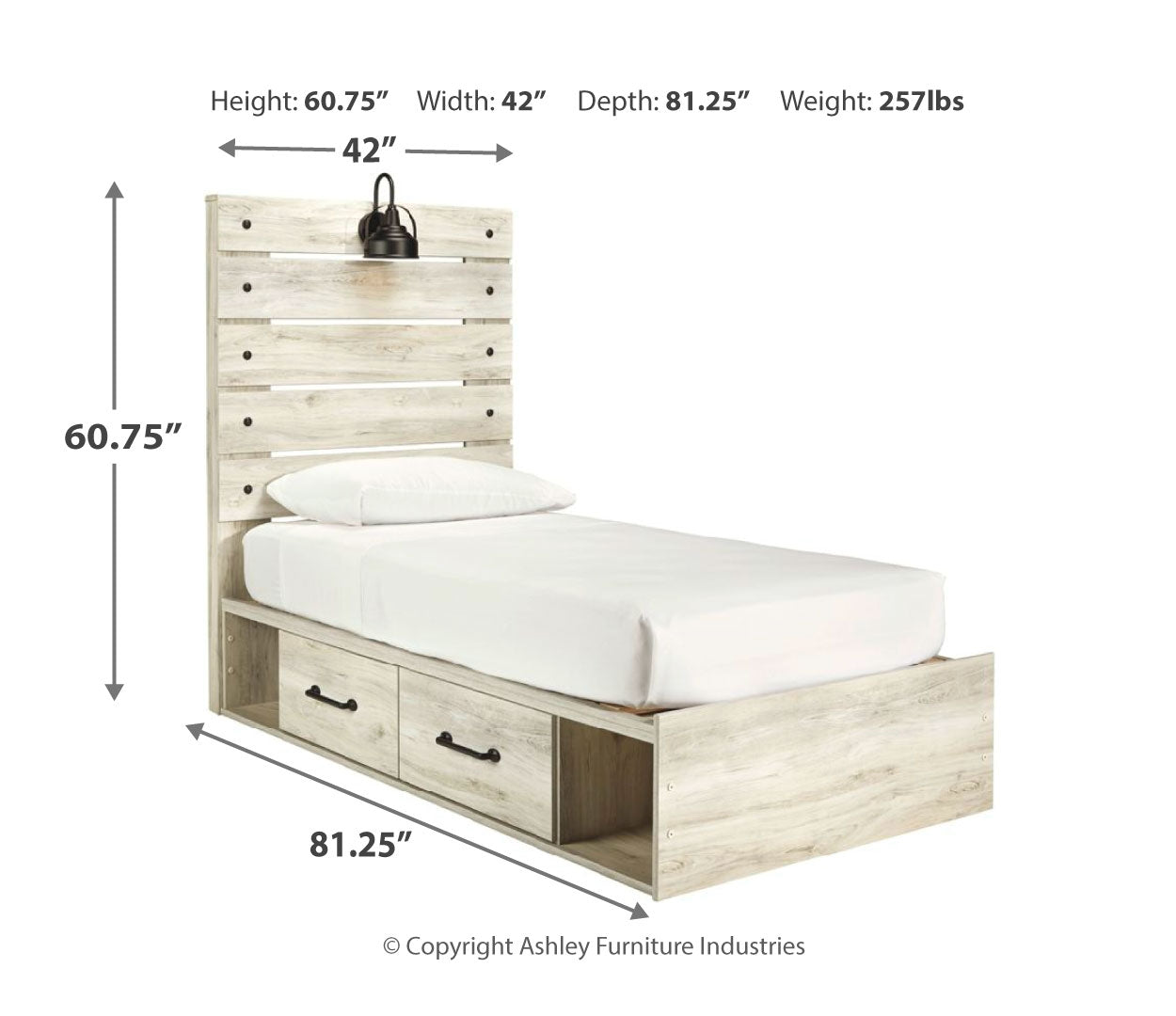 Cambeck King, Queen Panel Bed With Drawers, Color Whitewash