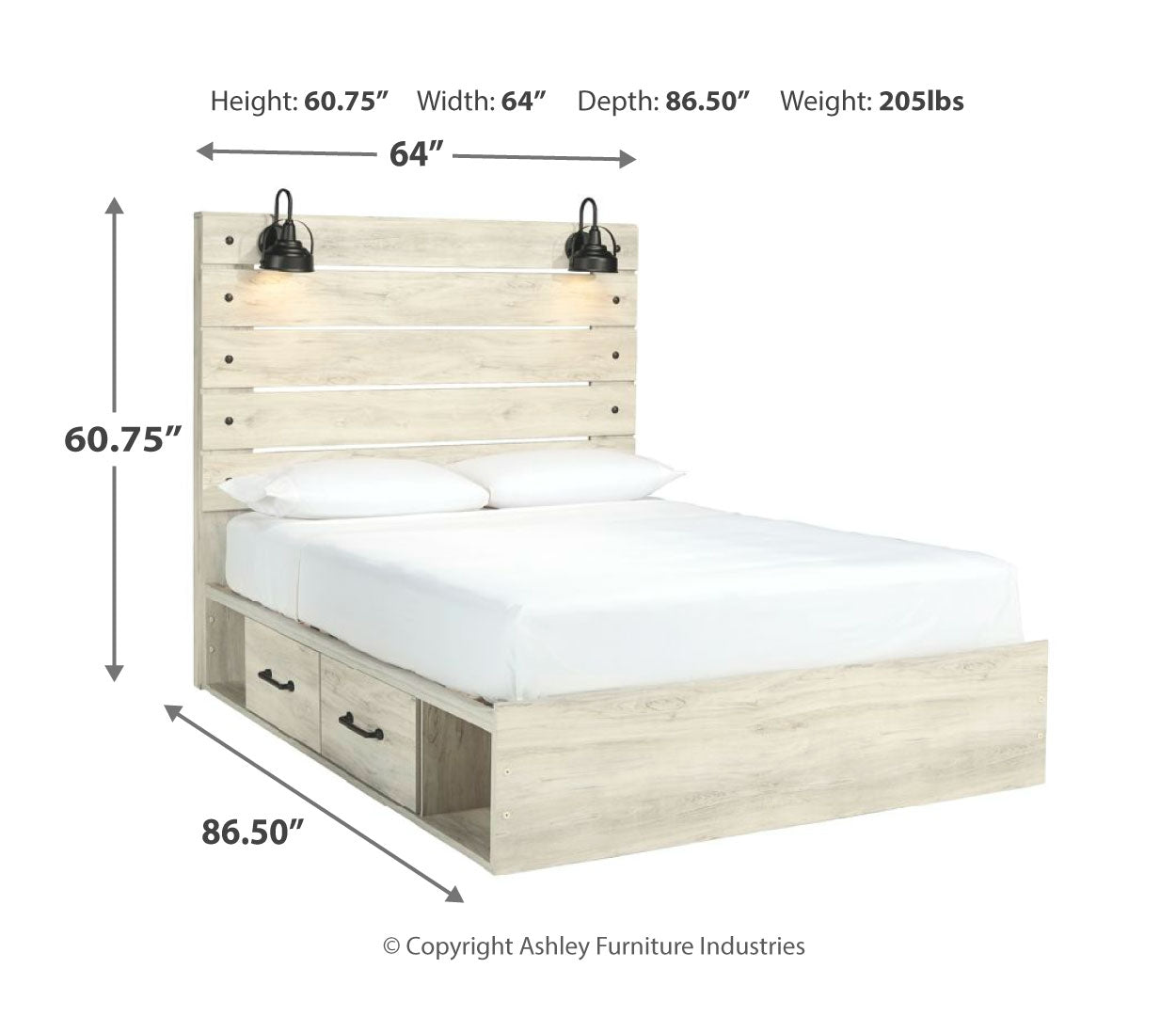 Cambeck King, Queen Panel Bed With Drawers, Color Whitewash