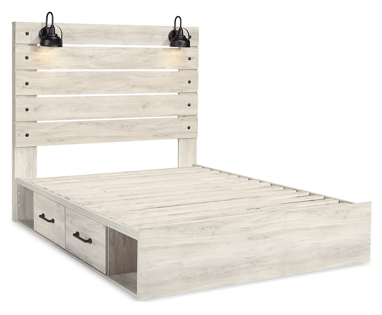 Cambeck King, Queen Panel Bed With Drawers, Color Whitewash