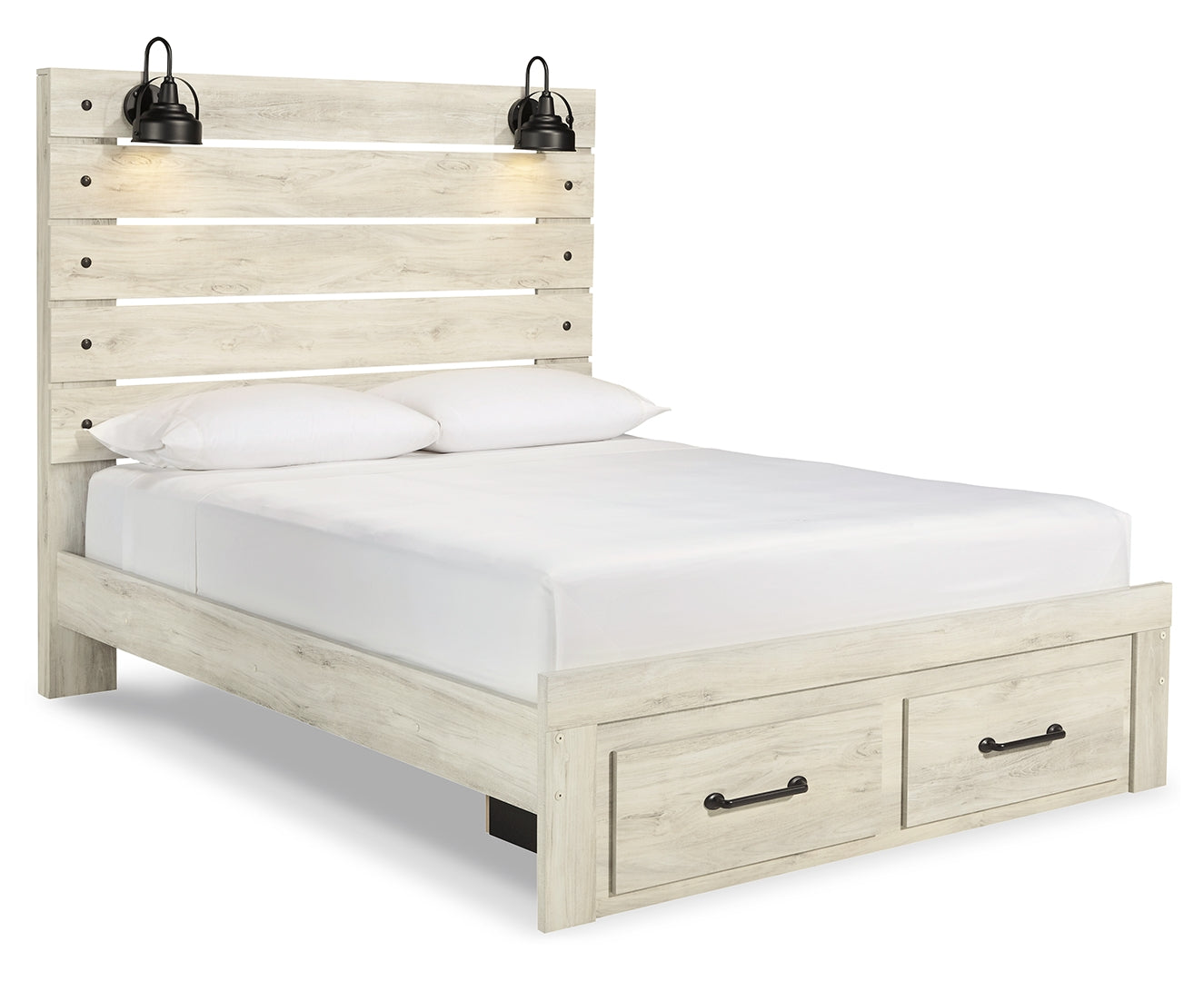 Cambeck King, Queen Panel Bed With Drawers, Color Whitewash 4 Front Drawers King