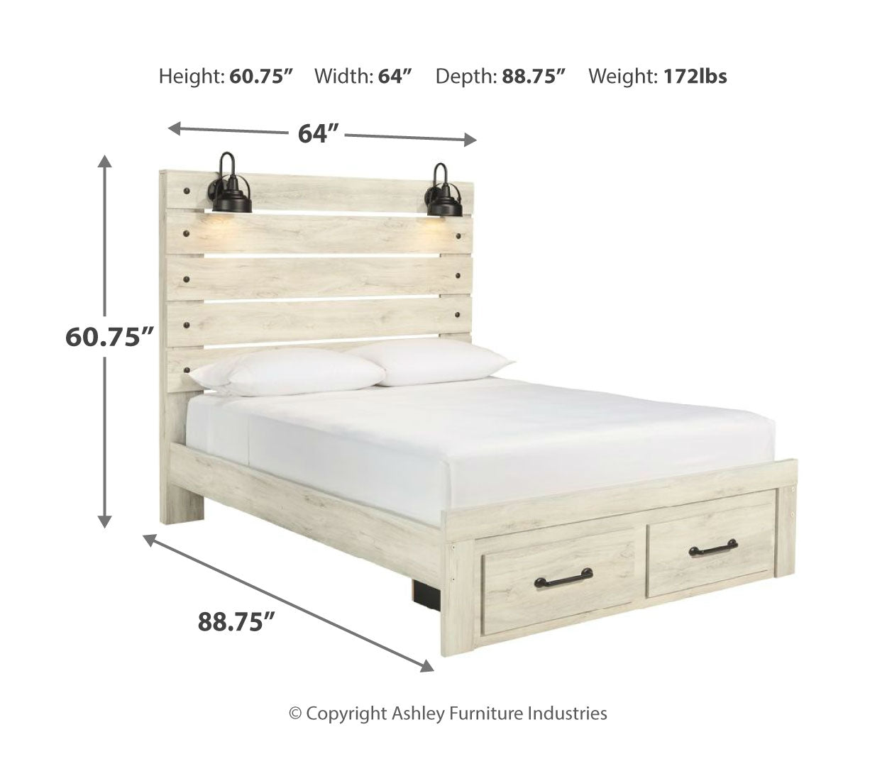 Cambeck King, Queen Panel Bed With Drawers, Color Whitewash 2 Side Drawers Queen Panel Bed