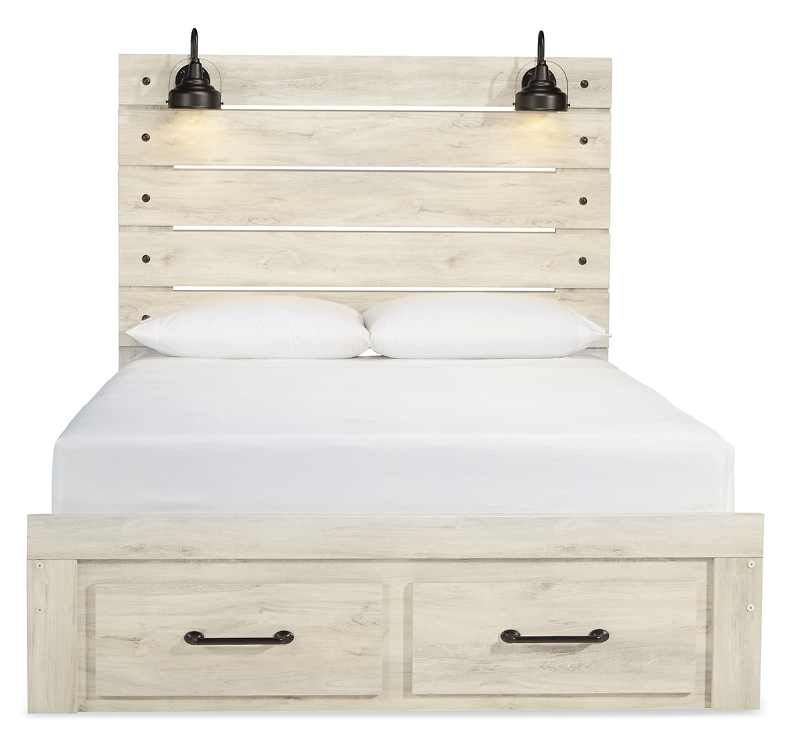 Cambeck King, Queen Panel Bed With Drawers, Color Whitewash 2 Front Drawers Queen