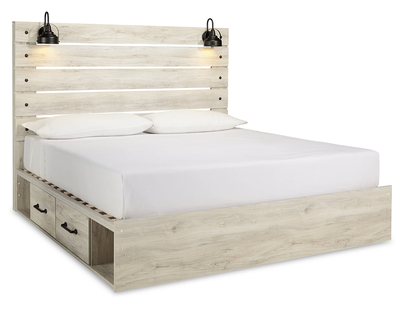 Cambeck King, Queen Panel Bed With Drawers, Color Whitewash