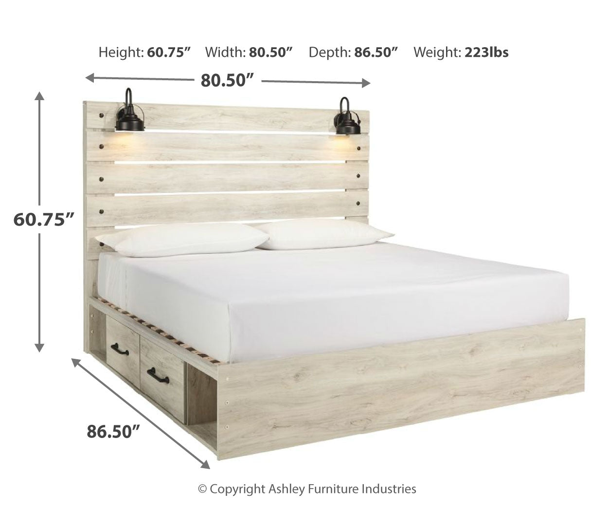 Cambeck King, Queen Panel Bed With Drawers, Color Whitewash