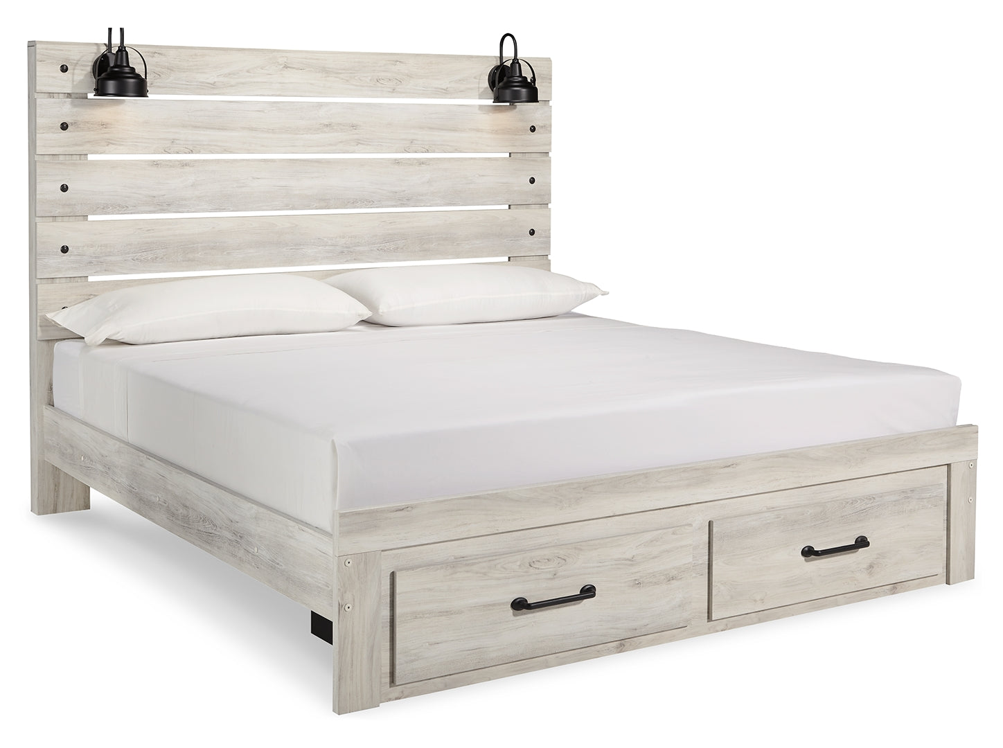 Cambeck King, Queen Panel Bed With Drawers, Color Whitewash