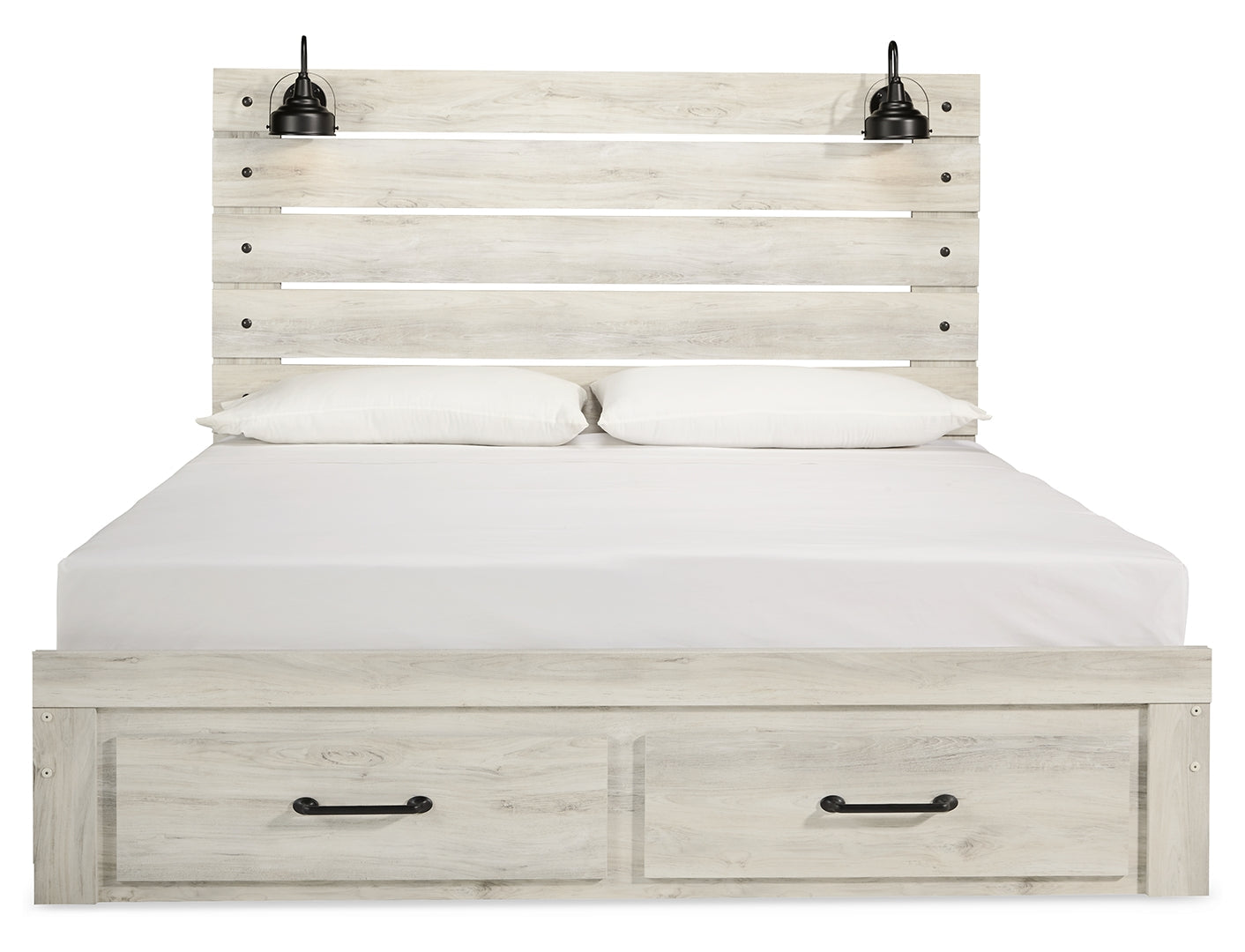 Cambeck King, Queen Panel Bed With Drawers, Color Whitewash