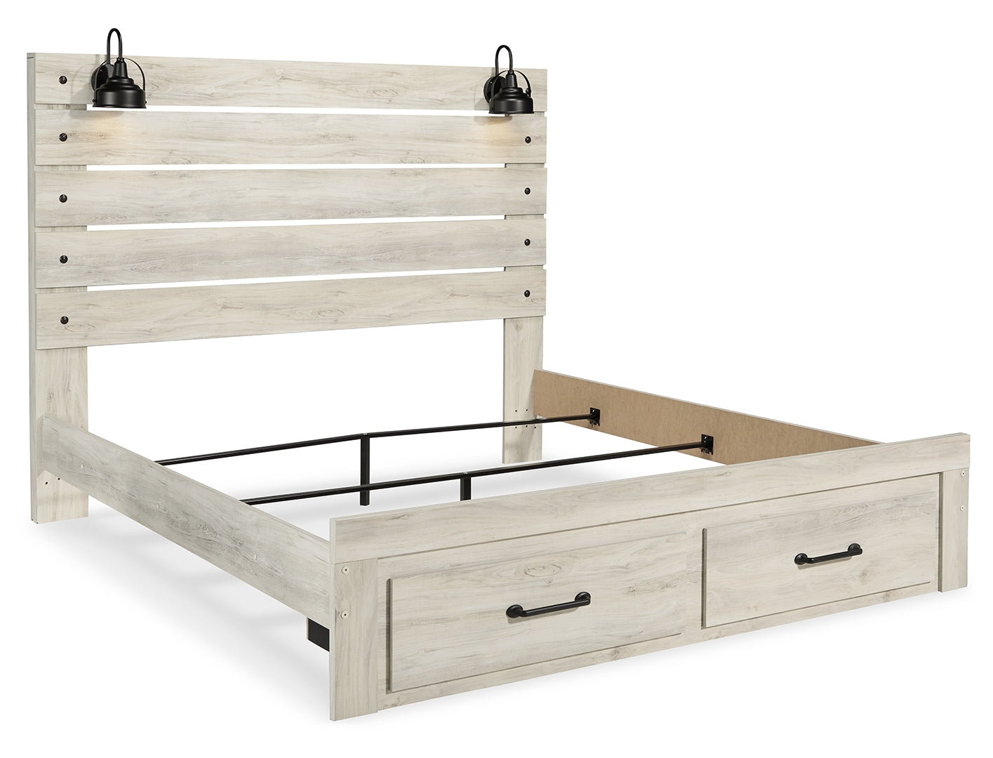 Cambeck King, Queen Panel Bed With Drawers, Color Whitewash