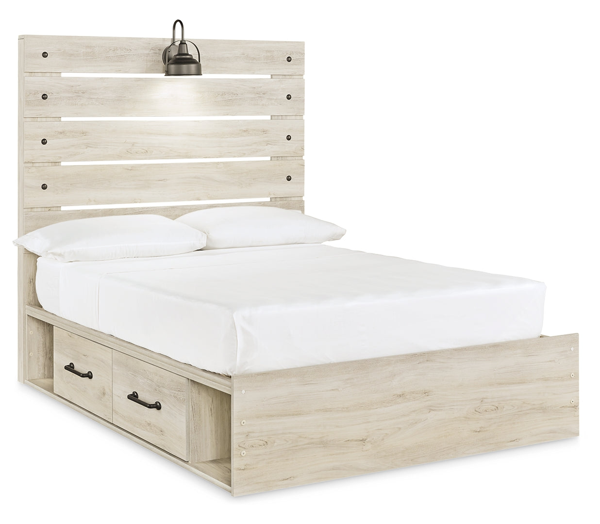 Cambeck King, Queen Panel Bed With Drawers, Color Whitewash 2 Side Drawers Full