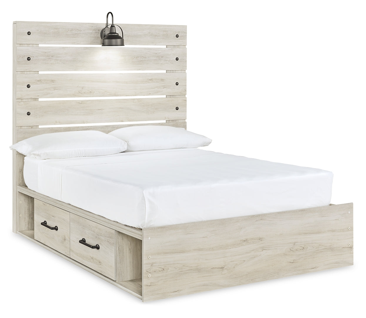 Cambeck King, Queen Panel Bed With Drawers, Color Whitewash 4 Side Drawers Full