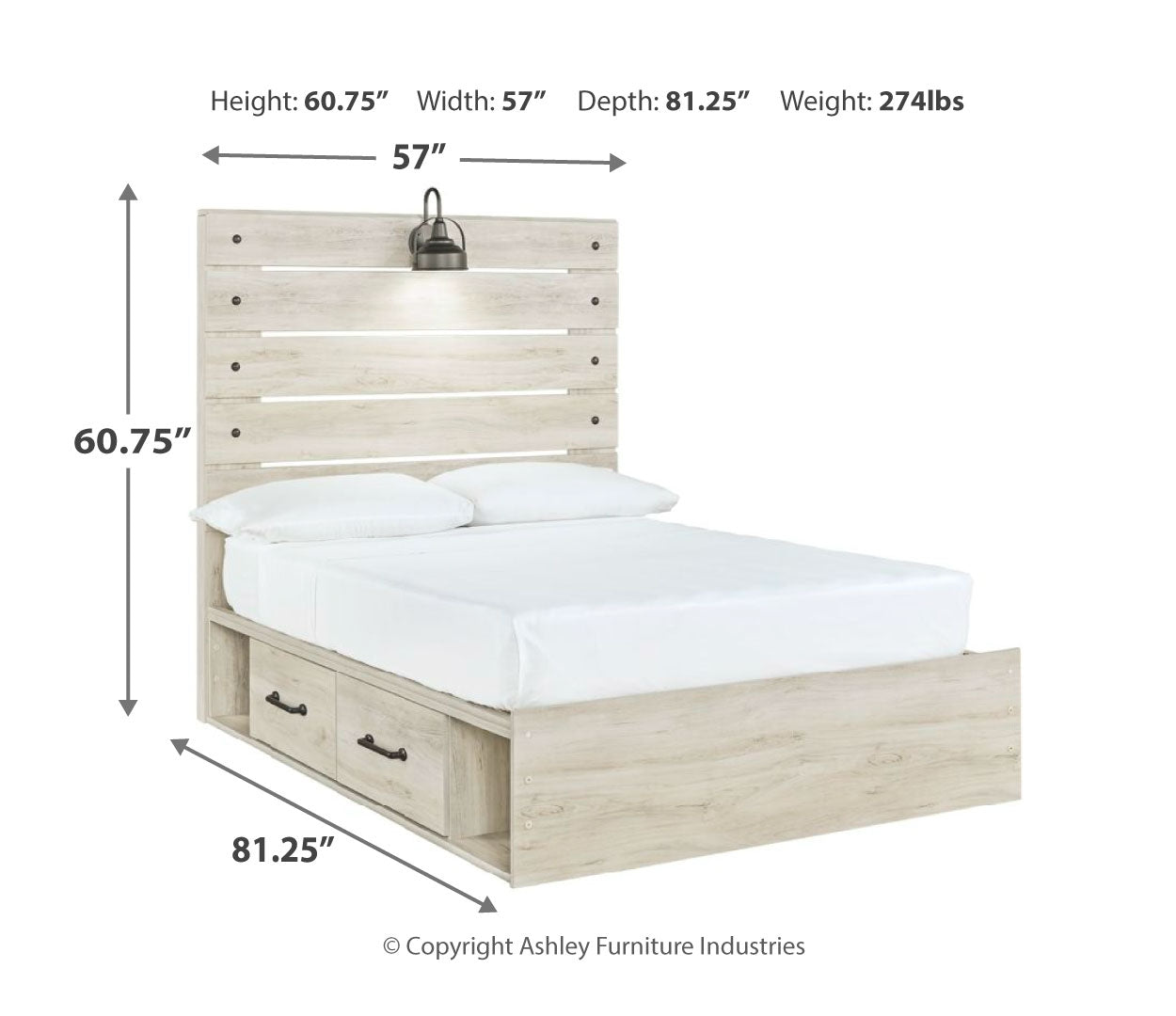 Cambeck King, Queen Panel Bed With Drawers, Color Whitewash