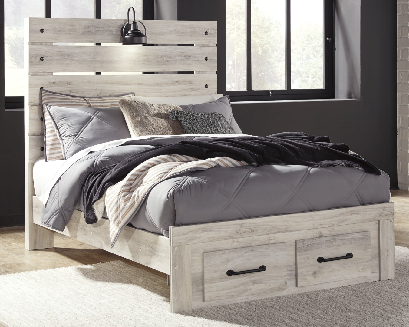 Cambeck King, Queen Panel Bed With Drawers, Color Whitewash