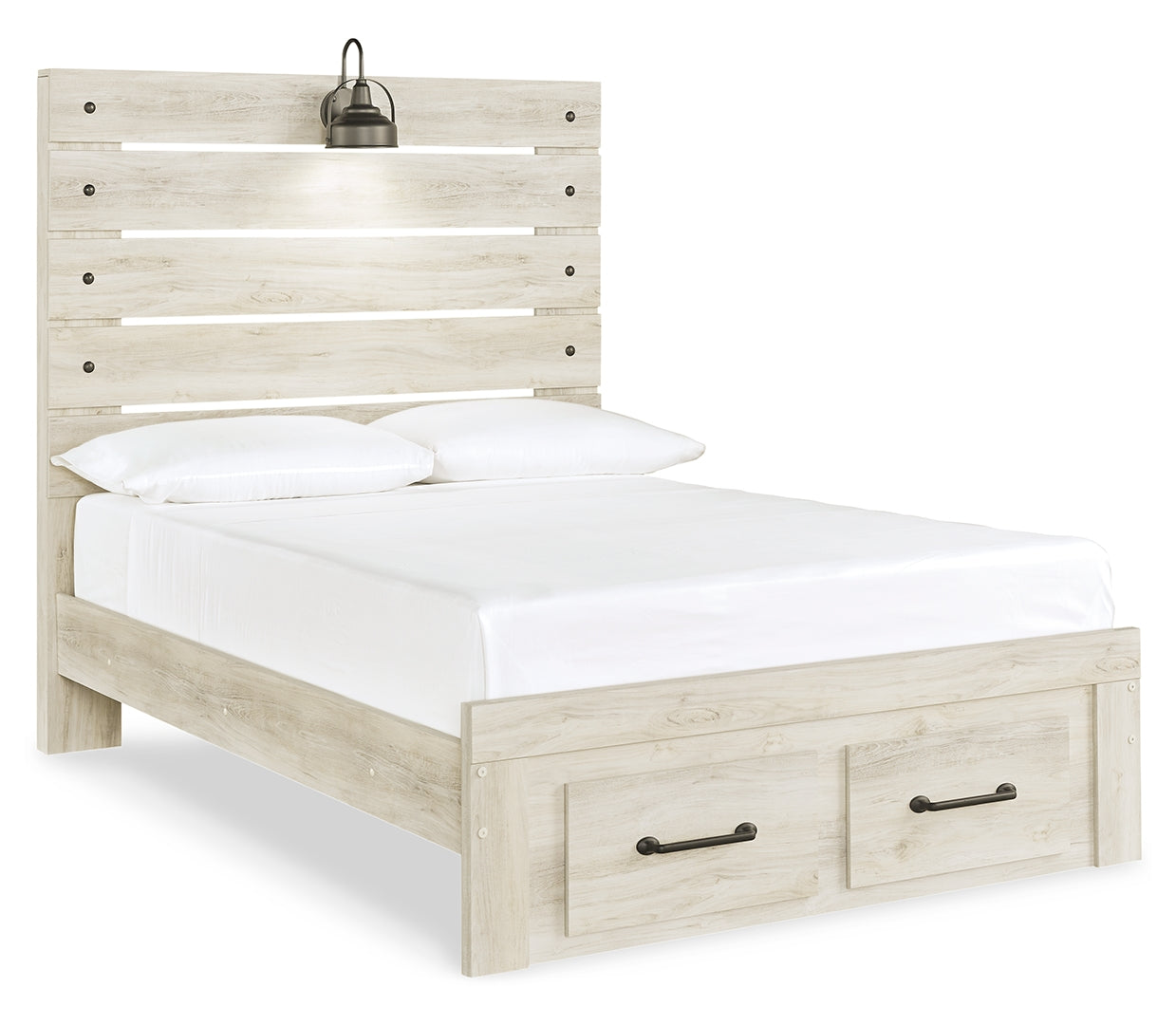 Cambeck King, Queen Panel Bed With Drawers, Color Whitewash 2 Front Drawers Full