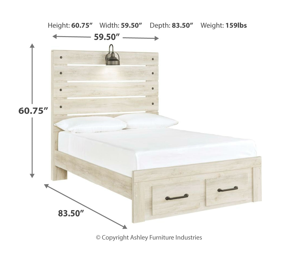 Cambeck King, Queen Panel Bed With Drawers, Color Whitewash