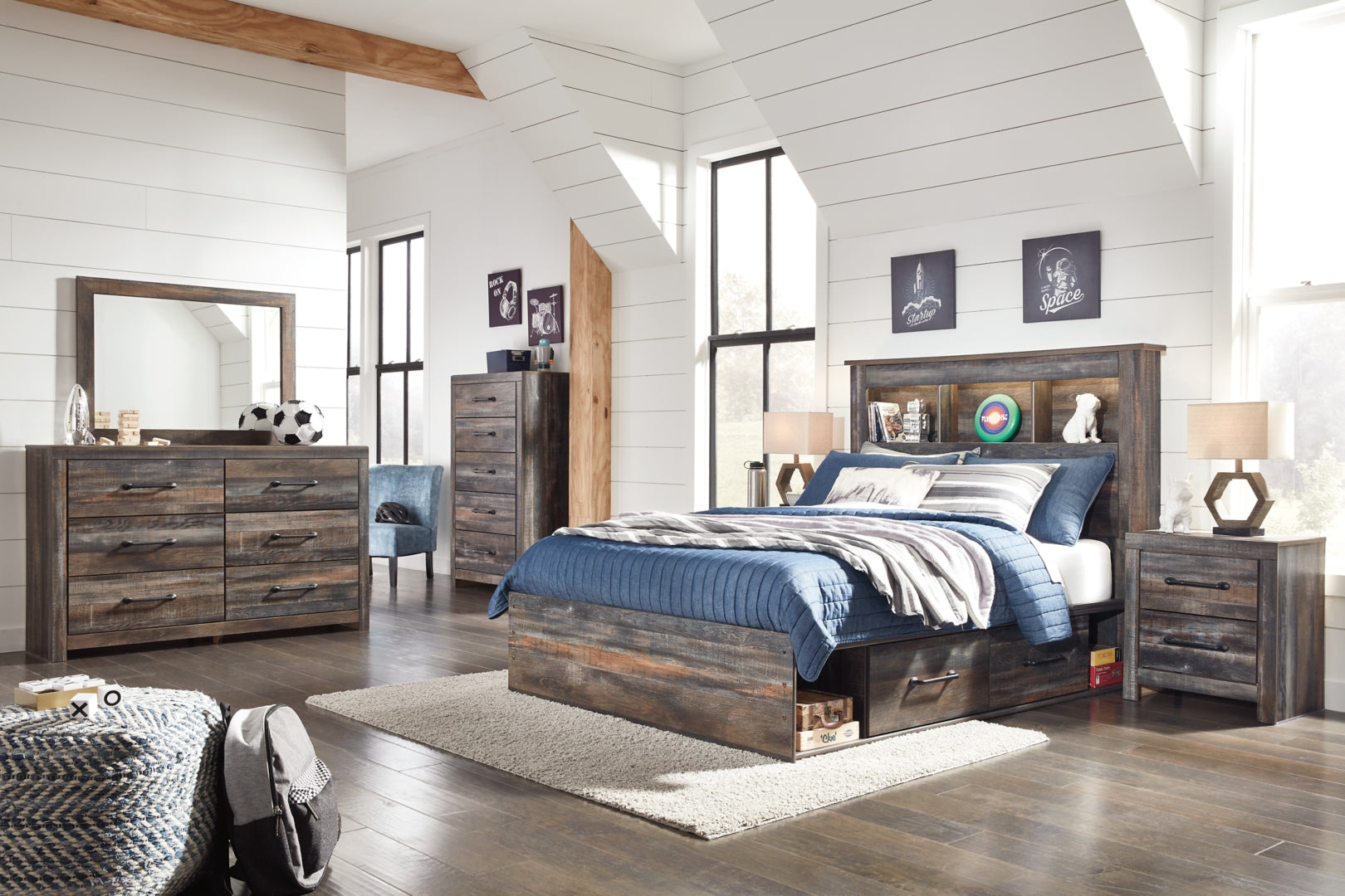 Drystan Rustic & Industrial Styles Panel Bed