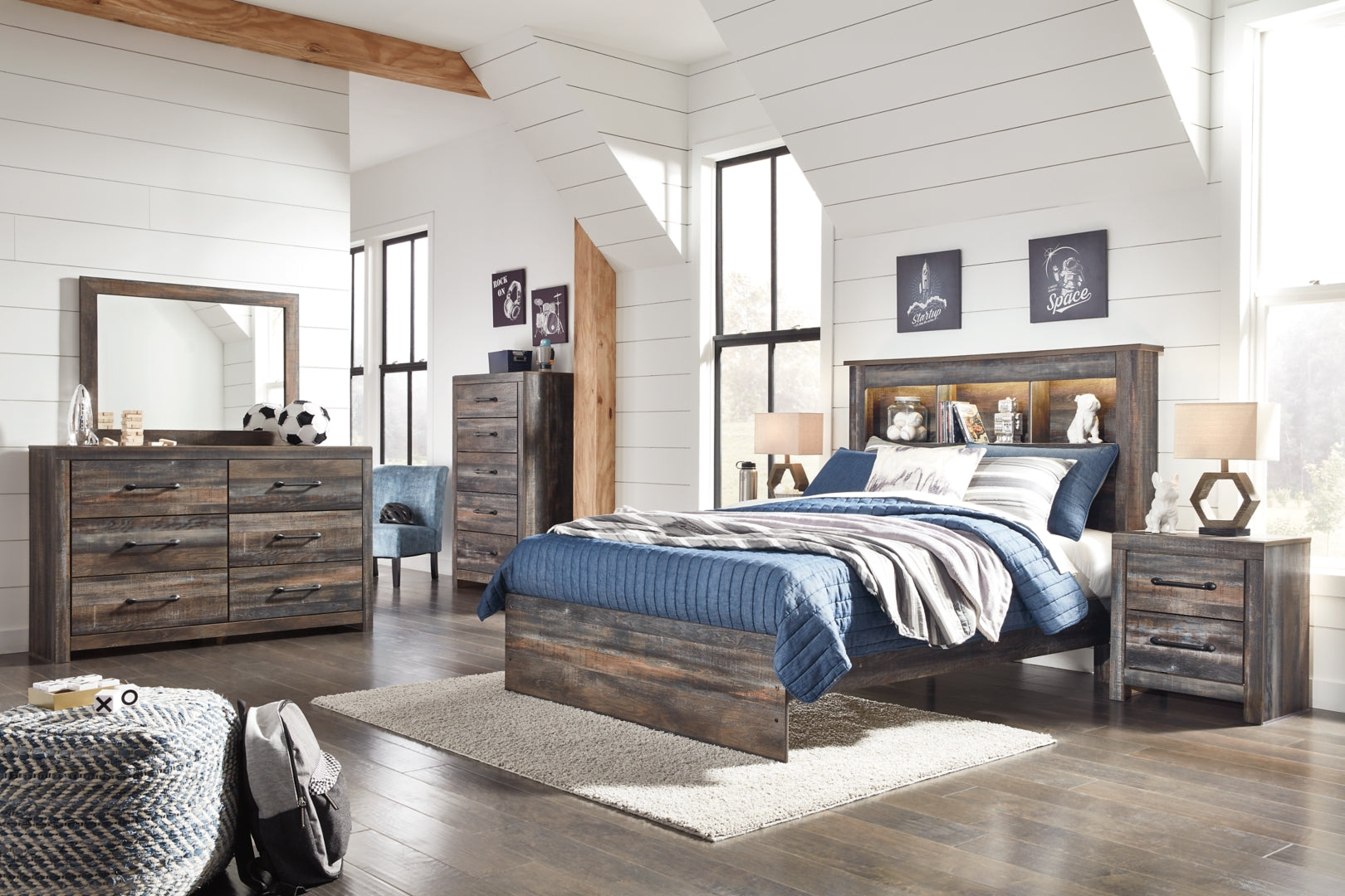 Drystan Rustic & Industrial Styles Panel Bed