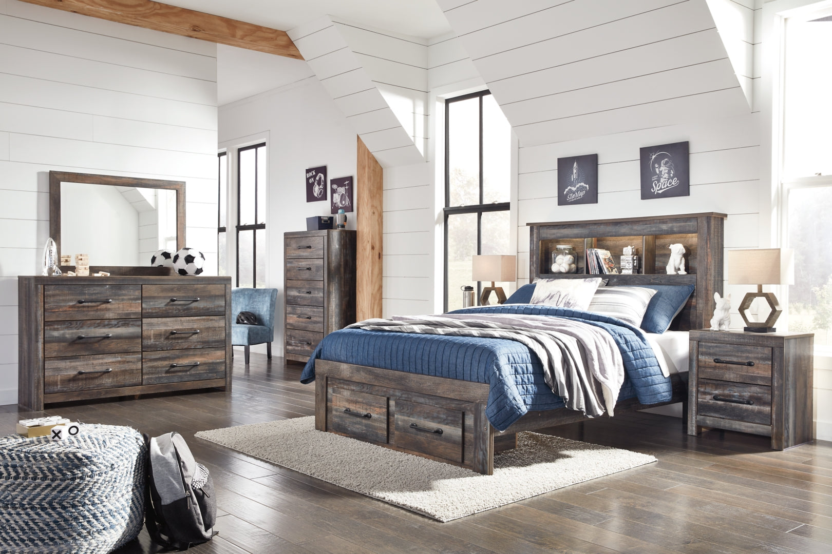 Drystan Rustic & Industrial Styles Panel Bed