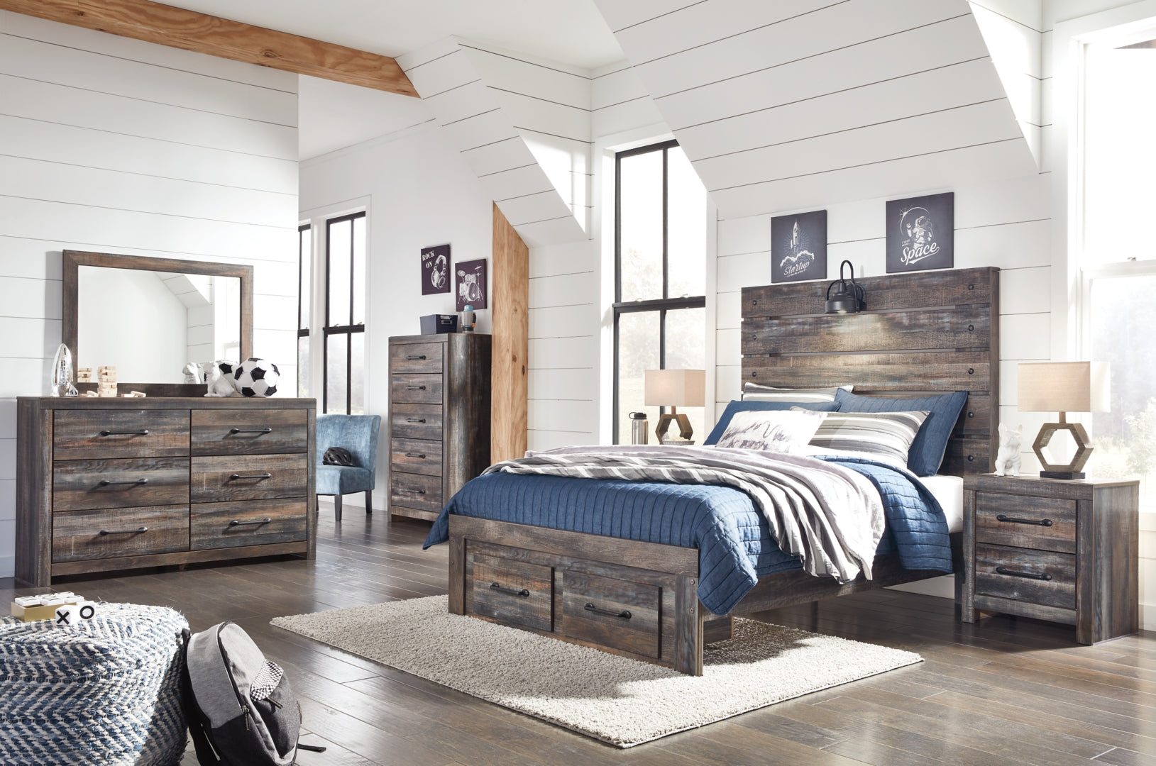 Drystan Rustic & Industrial Styles Panel Bed