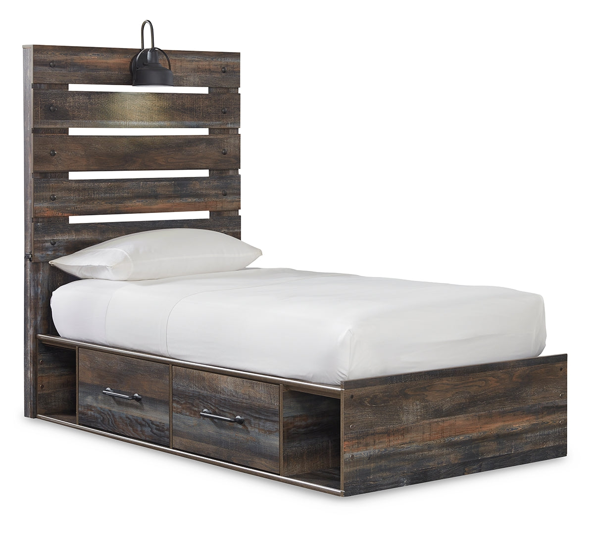 Drystan Rustic & Industrial Styles Panel Bed Twin With Side 4 Storage Drawers