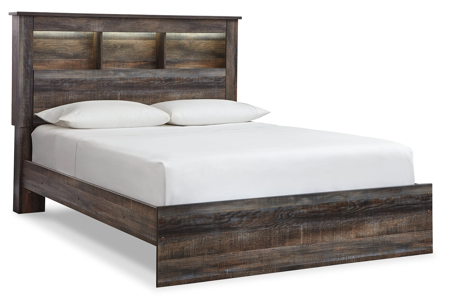 Drystan Rustic & Industrial Styles Panel Bed Queen With Bookcase