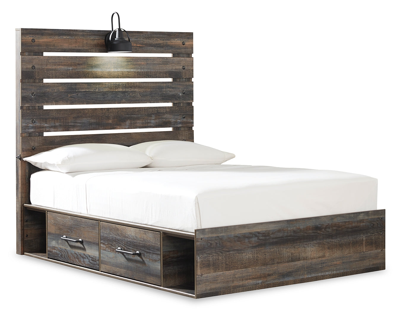 Drystan Rustic & Industrial Styles Panel Bed Full With Side 4 Storage Drawers