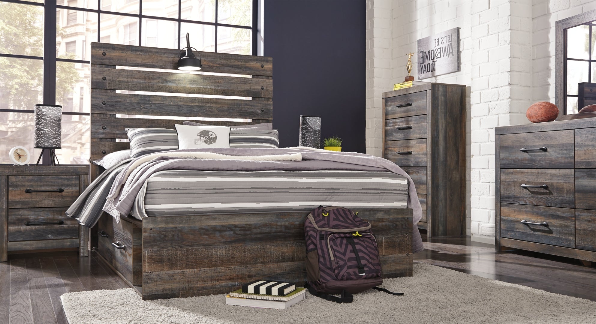 Drystan Rustic & Industrial Styles Panel Bed