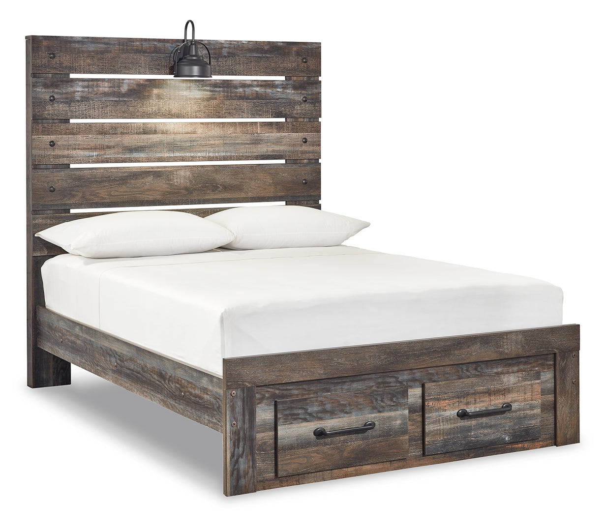 Drystan Rustic & Industrial Styles Panel Bed Full With Front 2 Storage Drawers