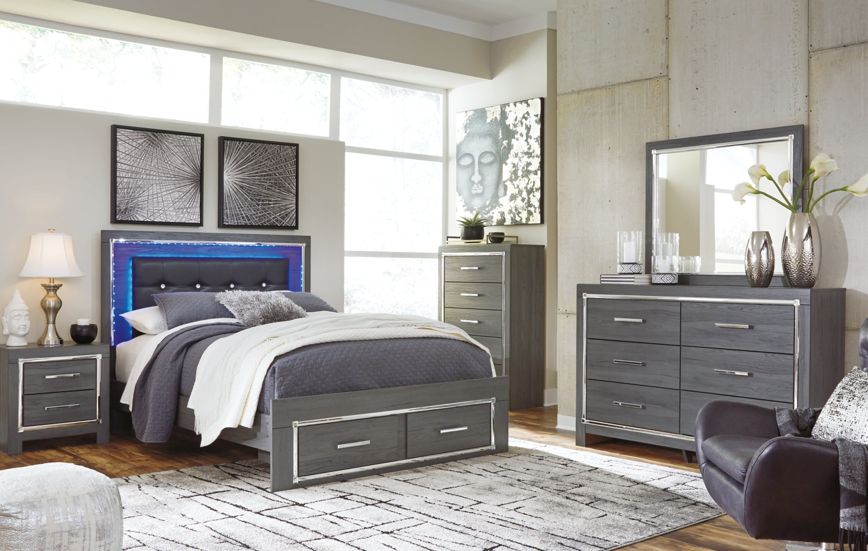 Ashley Lodanna Panel Bed with 2 Storage Drawers, Color- Gray