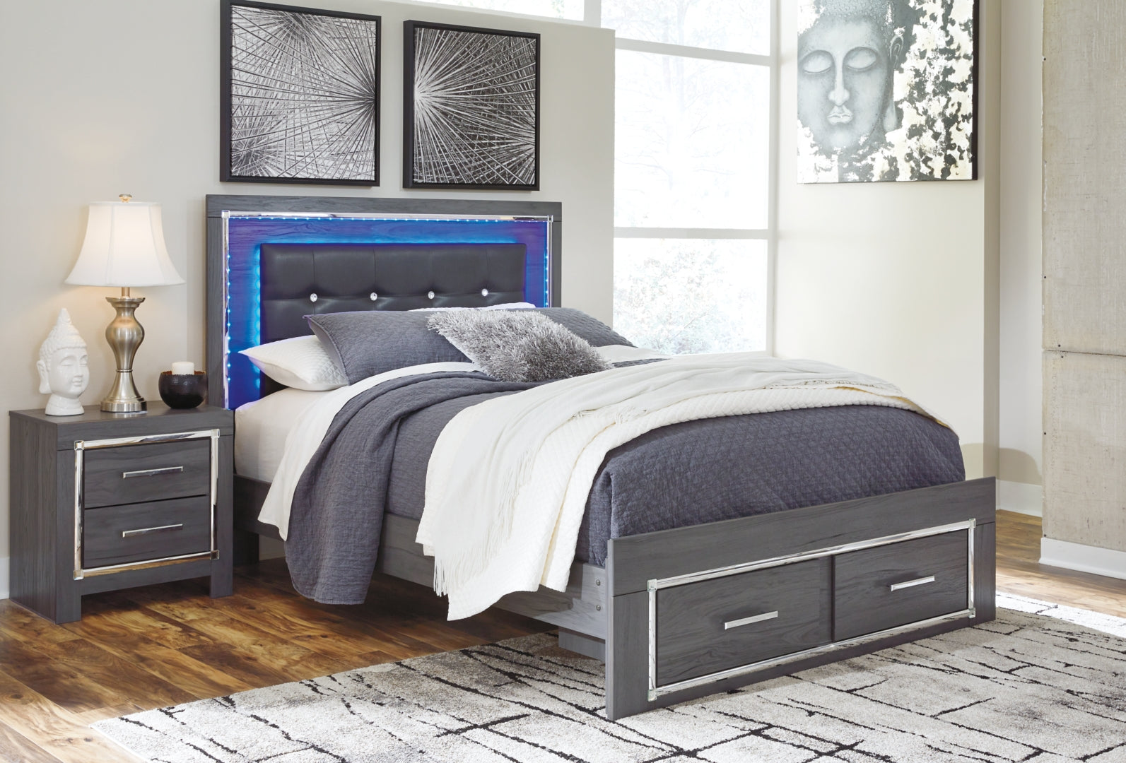 Ashley Lodanna Panel Bed with 2 Storage Drawers, Color- Gray