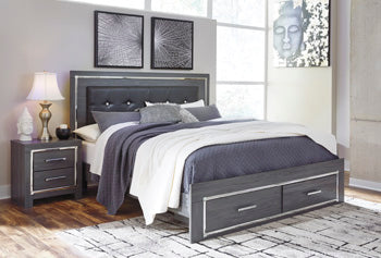 Ashley Lodanna Panel Bed with 2 Storage Drawers, Color- Gray King