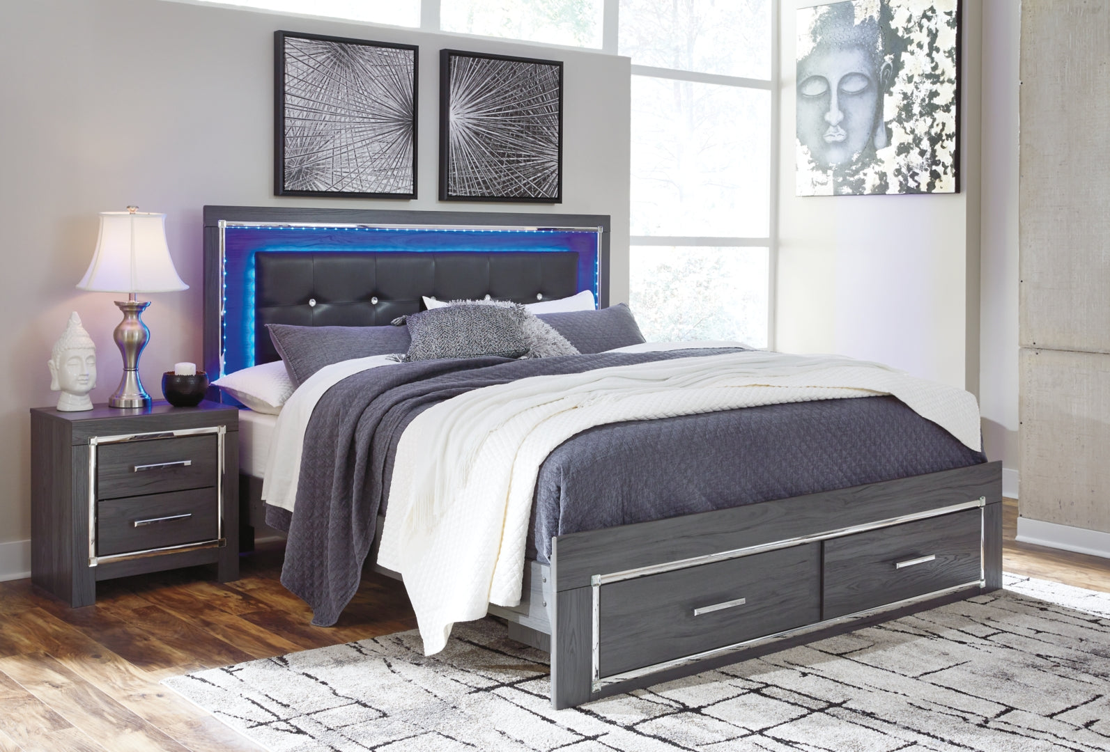 Ashley Lodanna Panel Bed with 2 Storage Drawers, Color- Gray