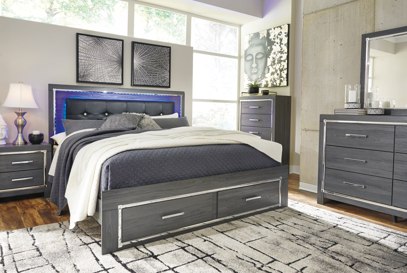 Ashley Lodanna Panel Bed with 2 Storage Drawers, Color- Gray