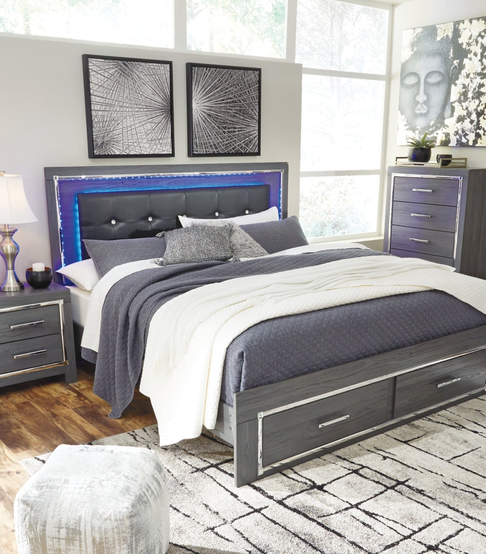 Ashley Lodanna Panel Bed with 2 Storage Drawers, Color- Gray