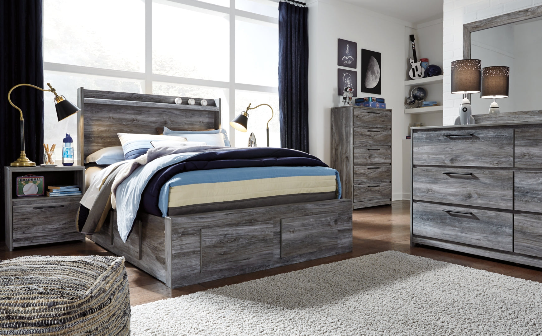 Baystorm Panel Bed with Drawers, Color-Gray