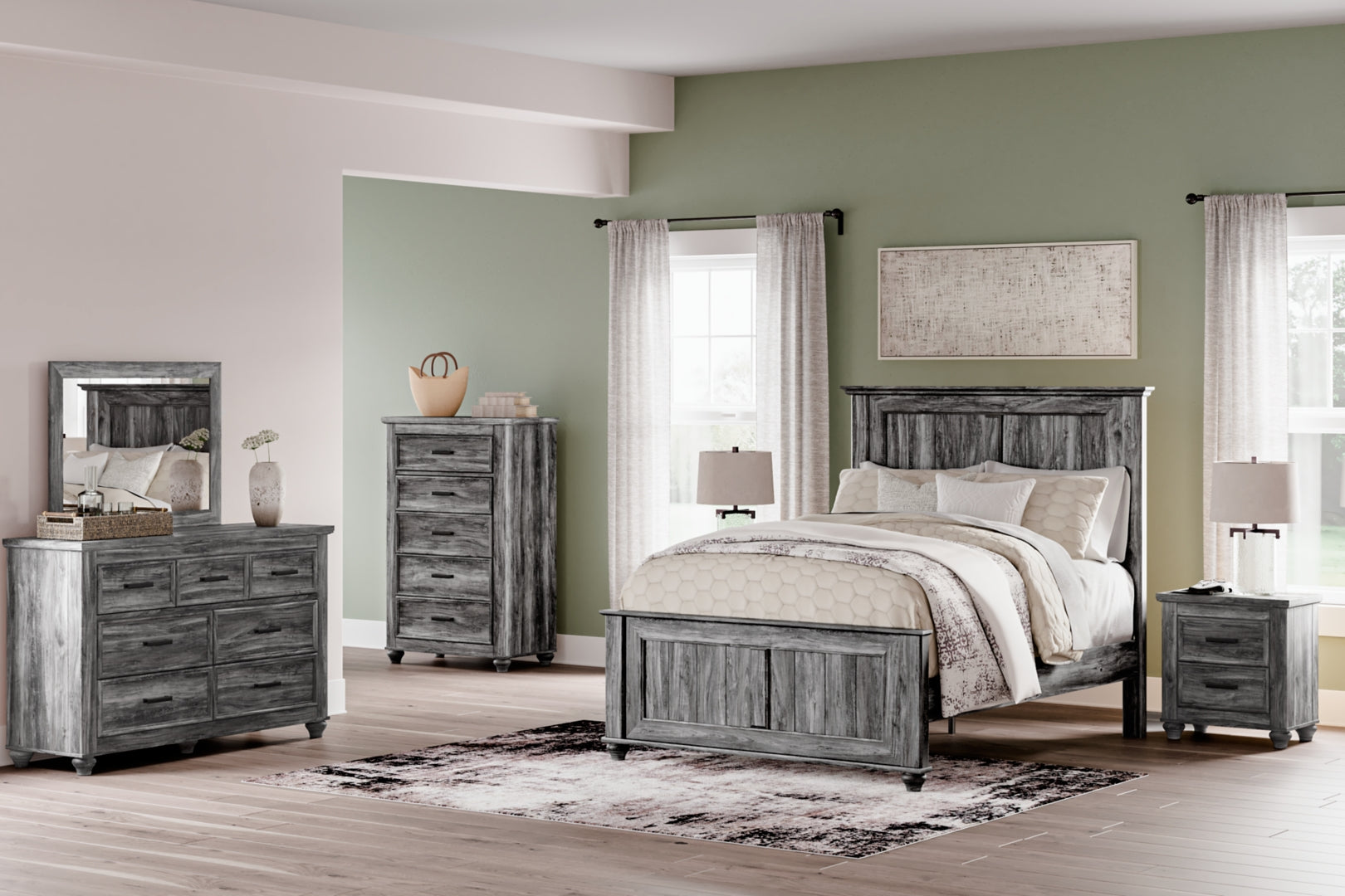 Thyven Driftwood Look Panel Bed With Smoky Gray Finish