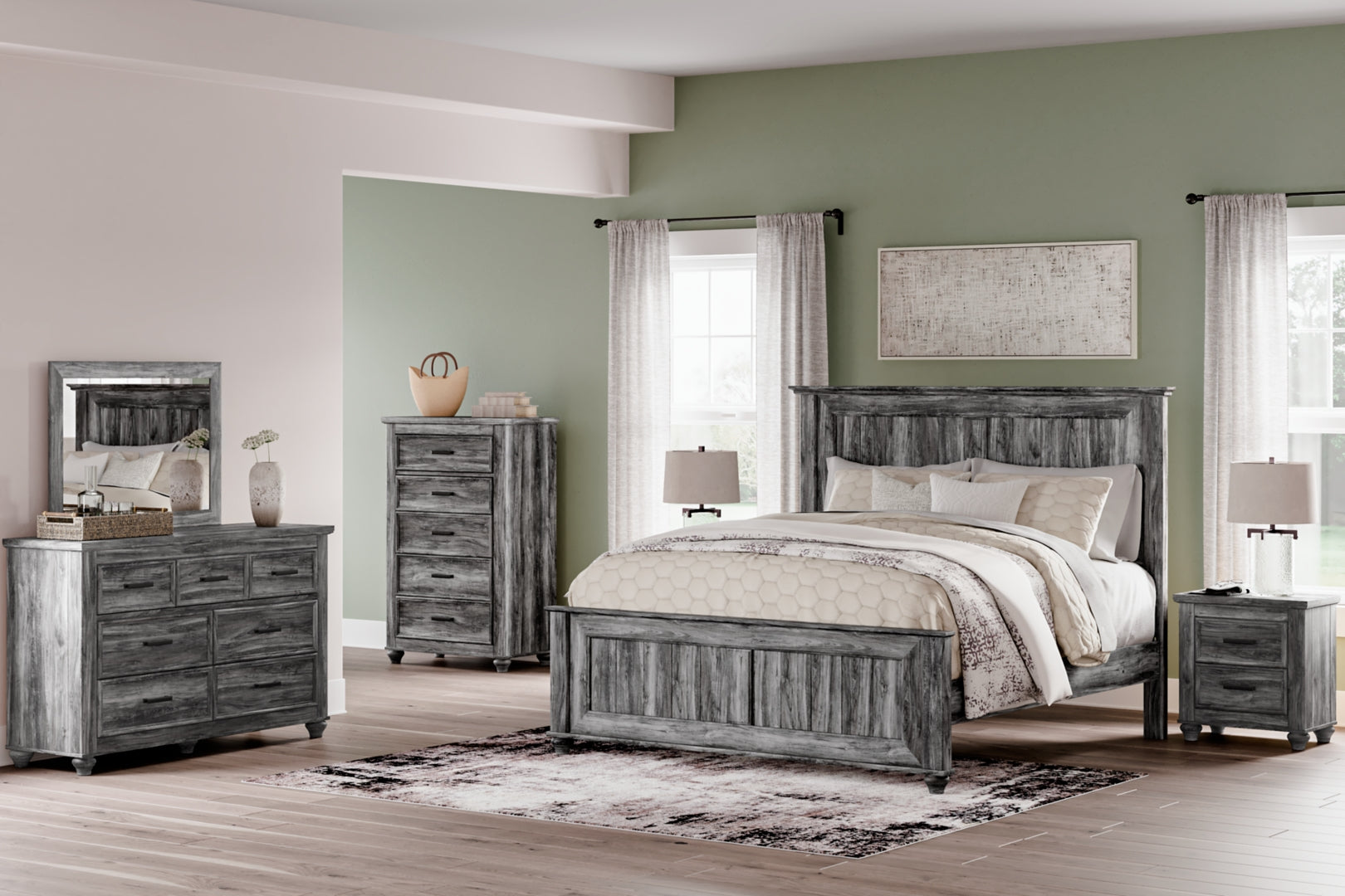 Thyven Driftwood Look Panel Bed With Smoky Gray Finish