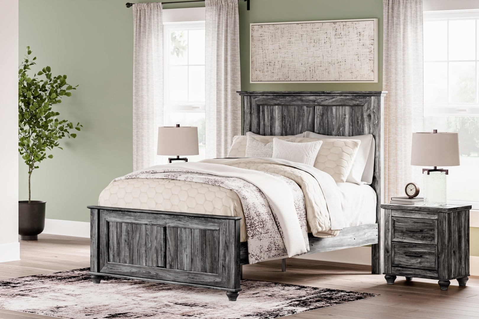 Thyven Driftwood Look Panel Bed With Smoky Gray Finish