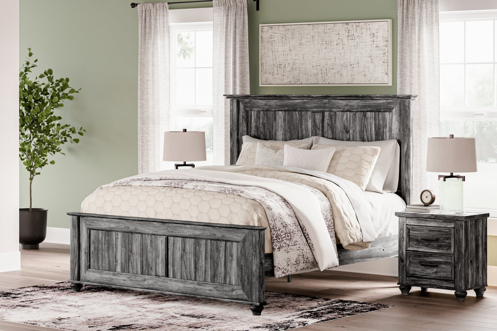 Thyven Driftwood Look Panel Bed With Smoky Gray Finish