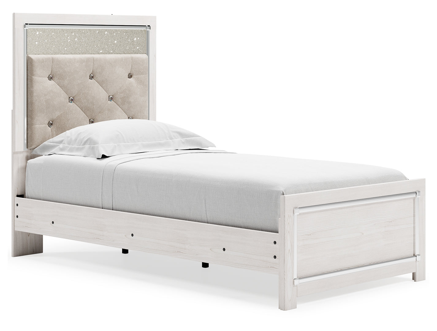 Altyra Queen Upholstered & Panel Bed, Color- White Twin Without Storage Bed White