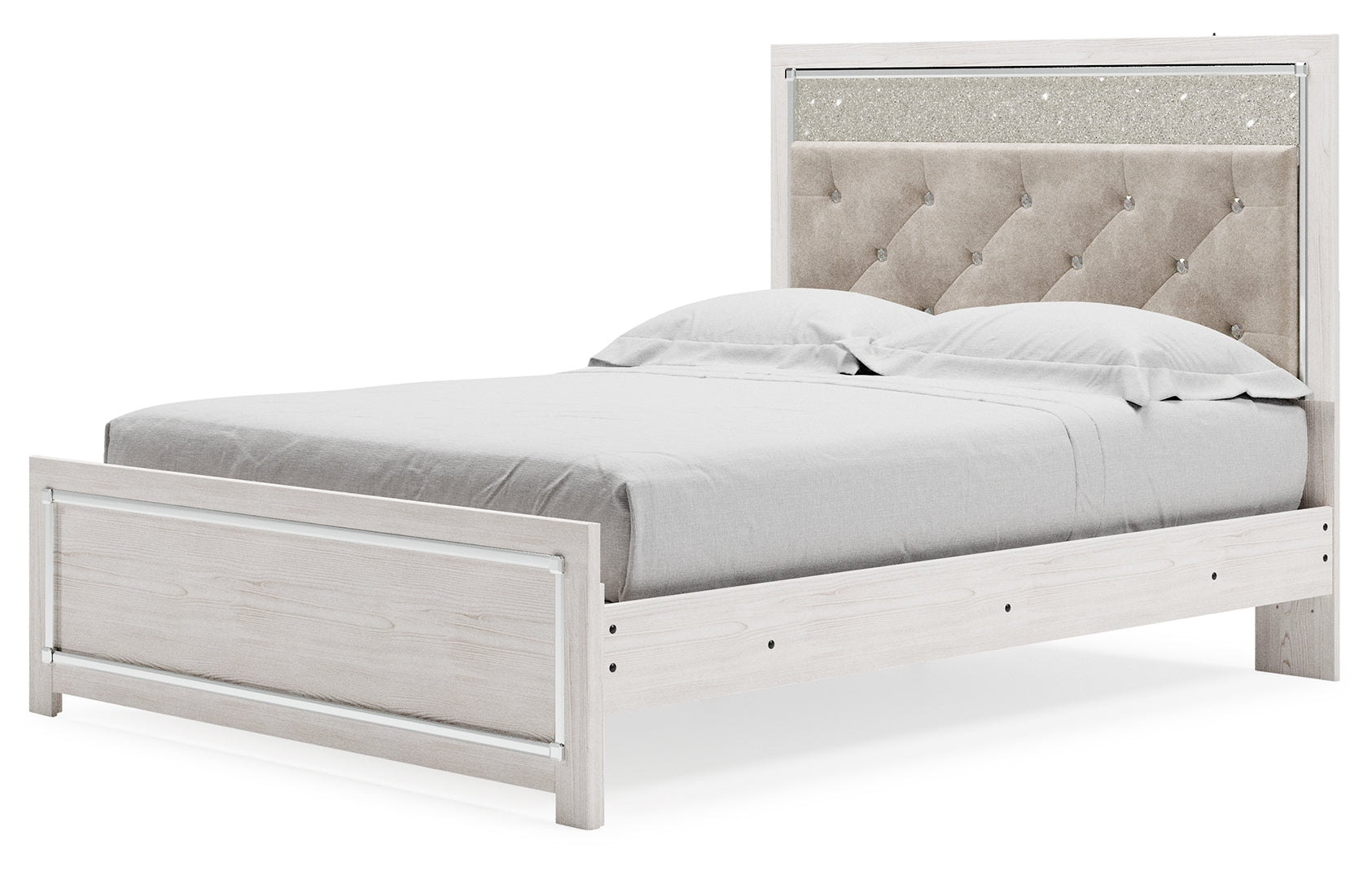 Altyra Queen Upholstered & Panel Bed, Color- White