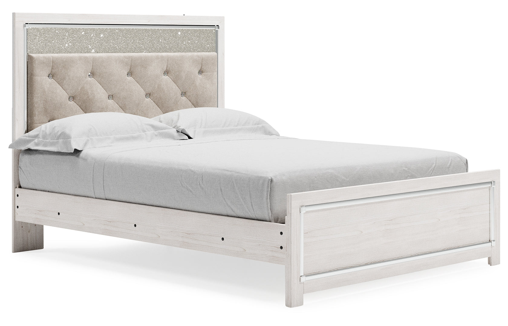 Altyra Queen Upholstered & Panel Bed, Color- White Queen Without Storage Bed White